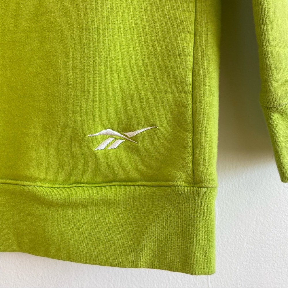 Vintage 90s Reebok Sweatshirt Spell Out Stripe Mock Turtleneck Lime Green S - Picture 5 of 7